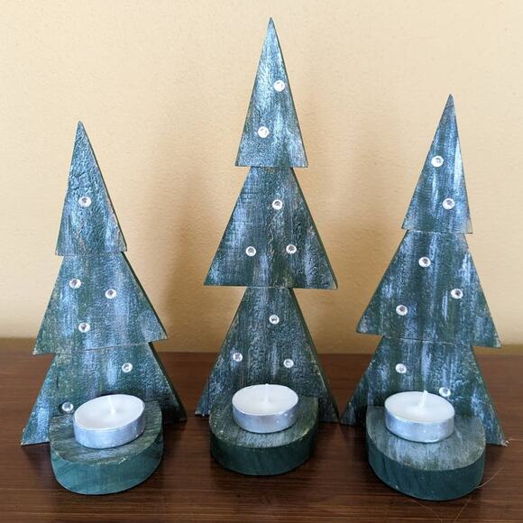 3 Piece Tea Light Tree Holder Decoration Handmade - Picture 1 of 3